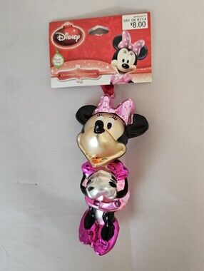 Disney Hallmark 2014 Minnie Mouse Blown Glass Christmas Tree Ornament Pink Dress
